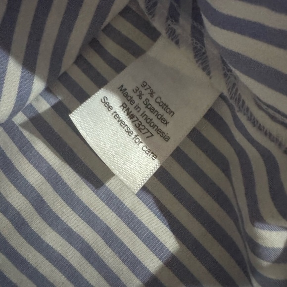 Nine West Blue and White Notched Collar Tie-Front Blouse - Picture 11 of 14
